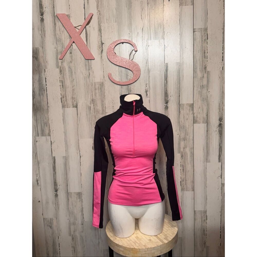 Under Armour ColdGear Women Pink Black 1/4 Zip Athletic Running Top Size XS